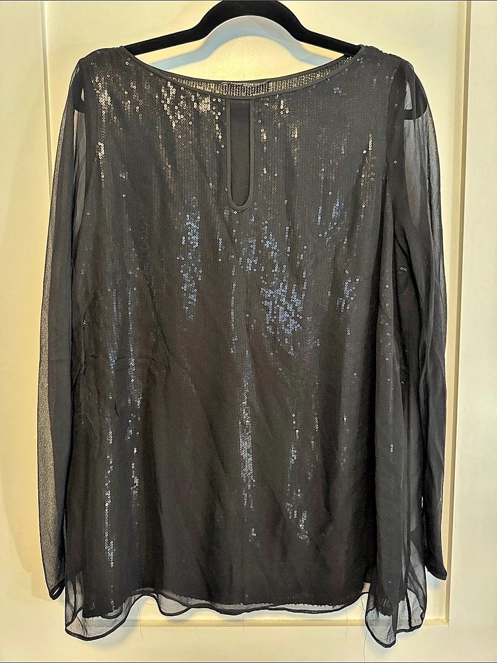 Lafayette 148 New York Sheer Long Sleeve Blouse in Black Like New ***pls note ⬇️
